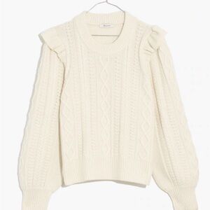 Madewell Hollydene Ruffle-Shoulder Pullover Sweater in Cream XXS